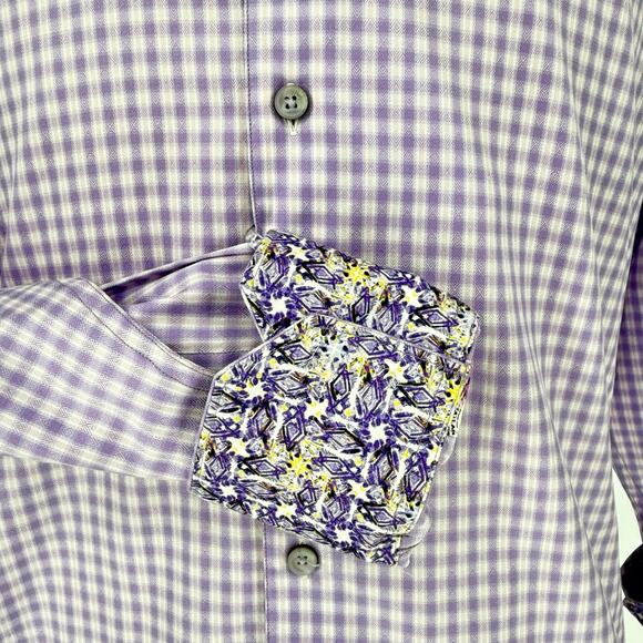 Robert Graham Woven Button Front Long Sleeve Shirt Lavender Purple Check M - Picture 3 of 9